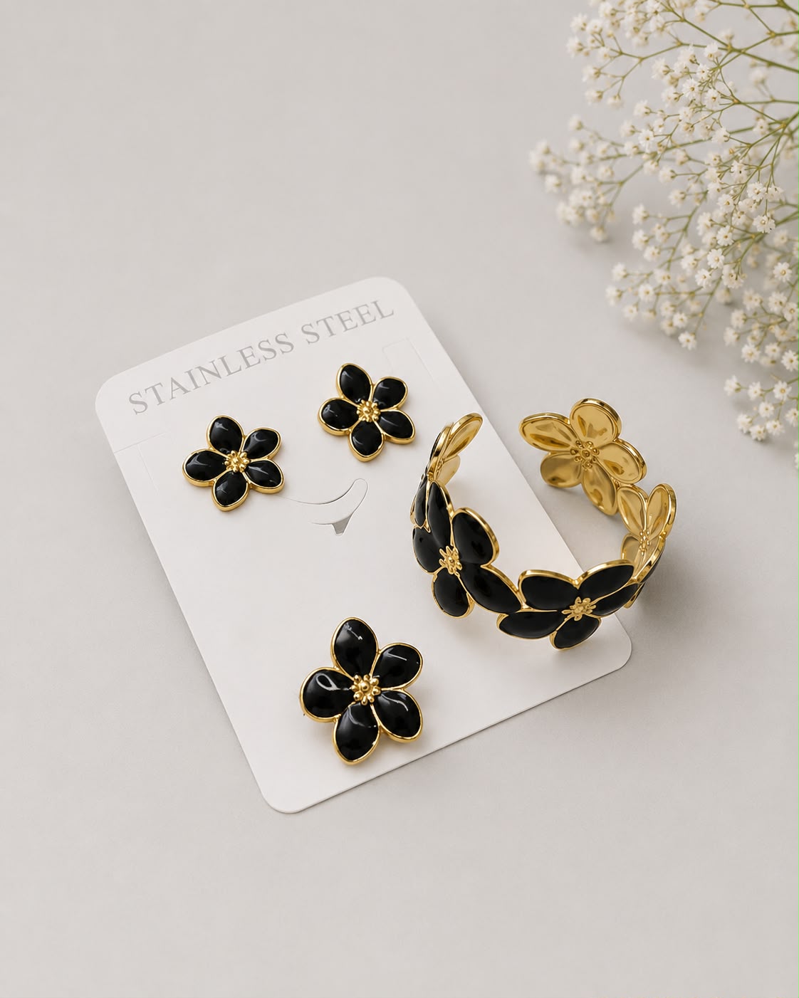 Flower Cuff Set (Black)