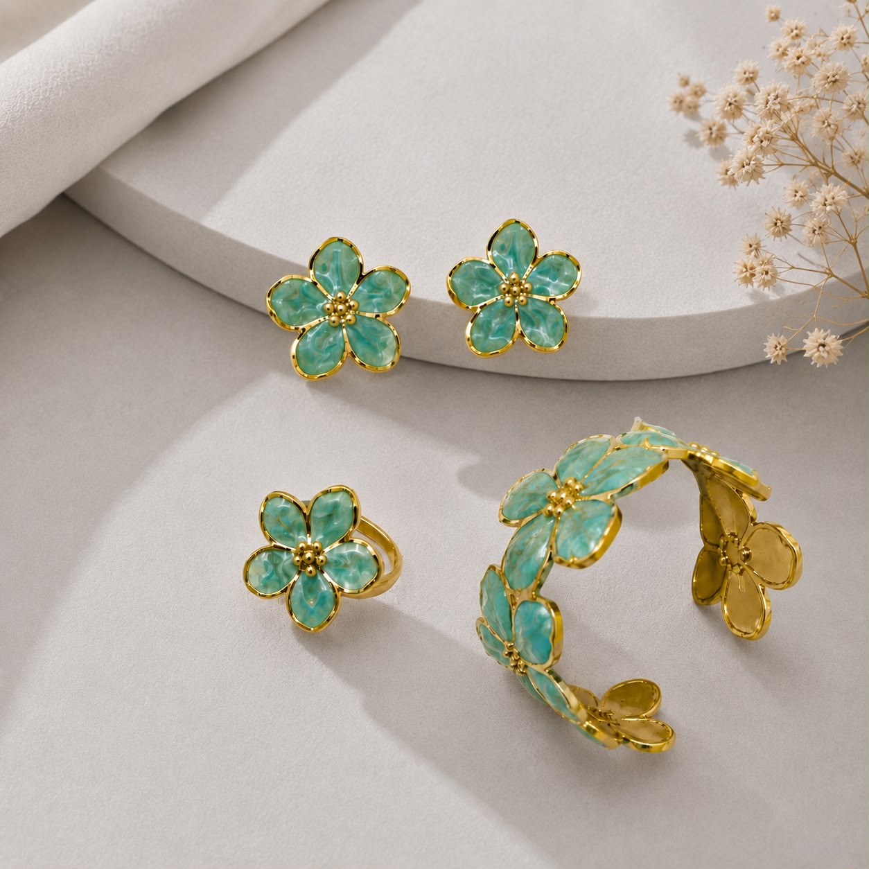 Flower Cuff Set (Green)