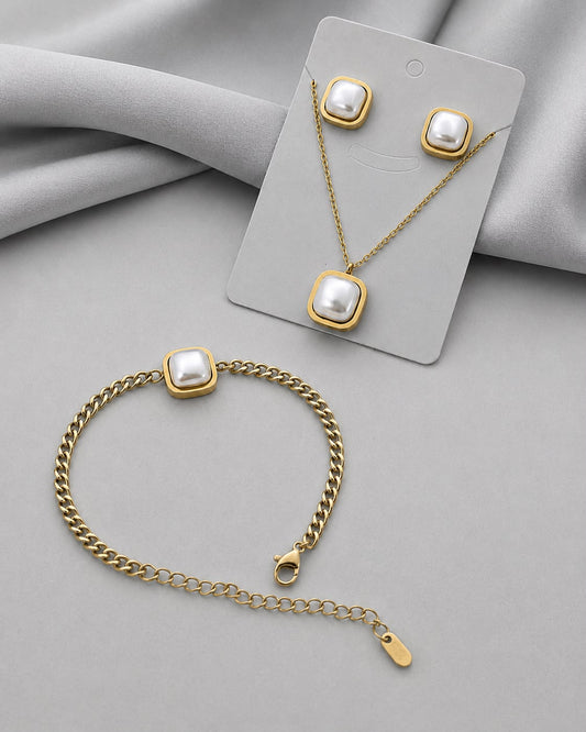 White stone set (studs-chain-bracelet)