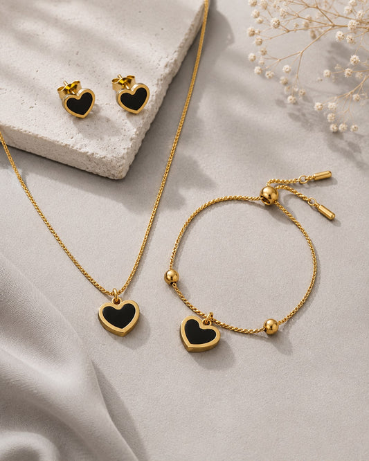 Black Heart set (studs-chain-Bracelet)